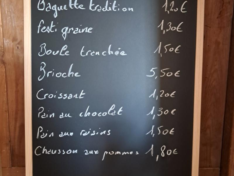 Tarifs pains et viennoiseries